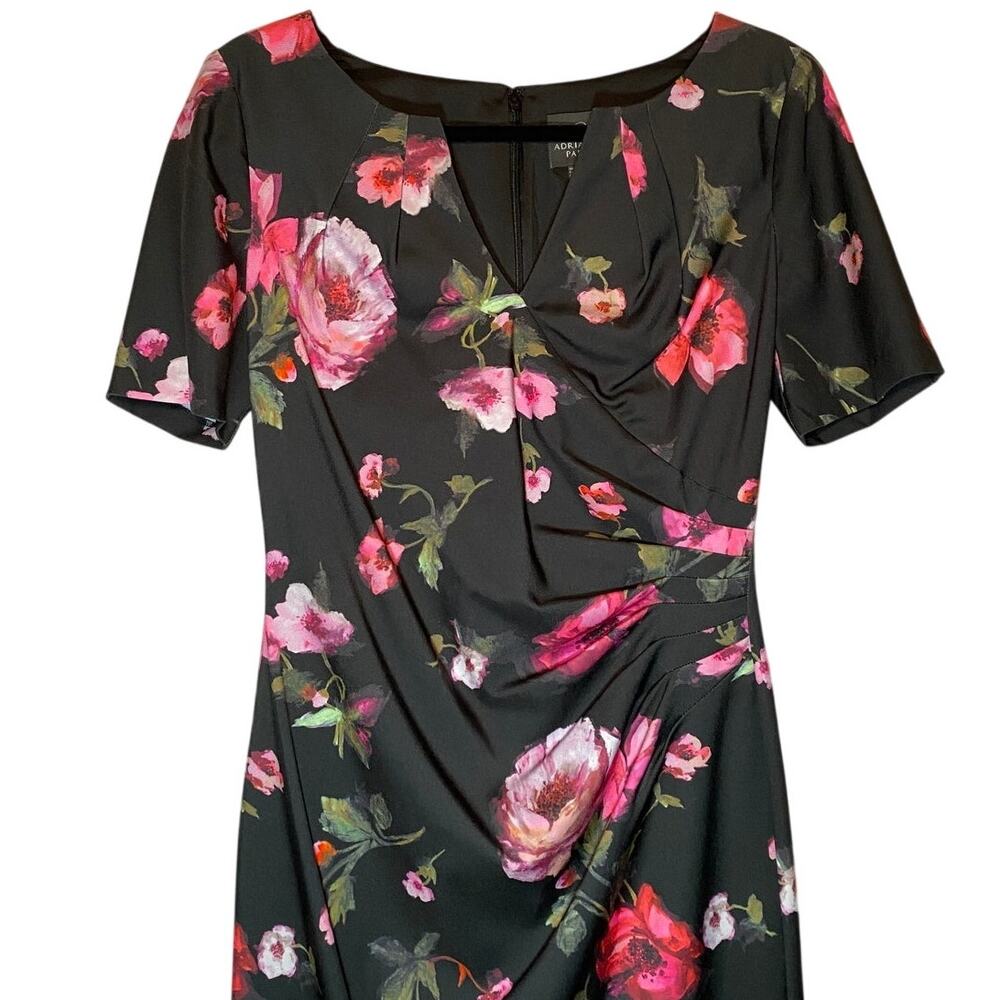 Adrianna Papell - Black Pink Rose Mid-Length Dress - Size 6